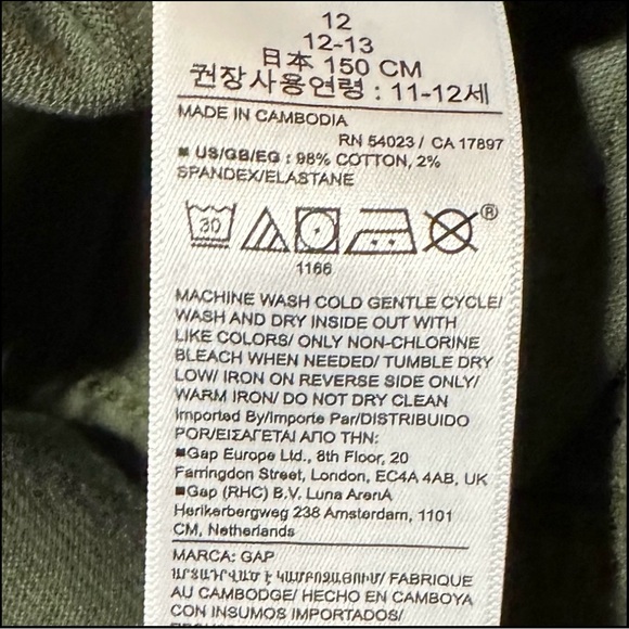 Boy’s Gap Cotton Corduroy Pants 12 Slim Taper Dark Army Green adjustable waist - Picture 5 of 10